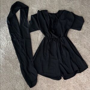 Casual Black V-Neck Short Sleeve Romper